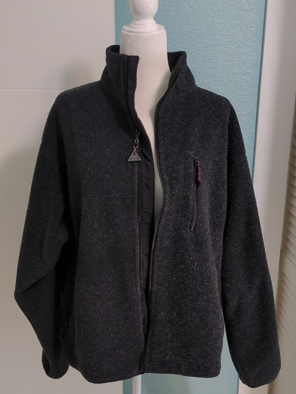 Outersport Unisex Grey Black Fleece Jacket Sz L Cozy Outdoors Camping Hiking